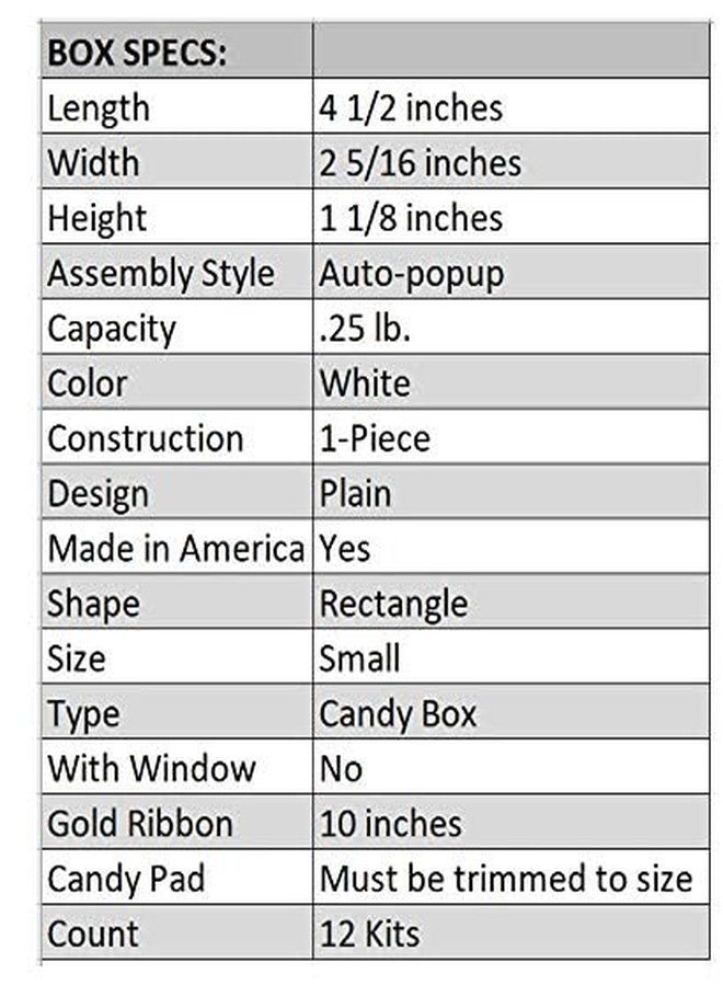 Oasis Supply, 1-Piece White Candy Boxes - Kit includes Box, Pad & Gold Stretch Loop Ribbons - 12 Count (Holds 1/4 LB Candy) - Image 5